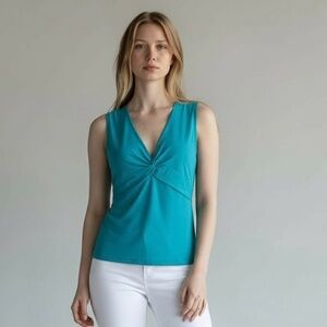Boston Proper Sleeveless V-Neck Turquoise Blue Tank Top